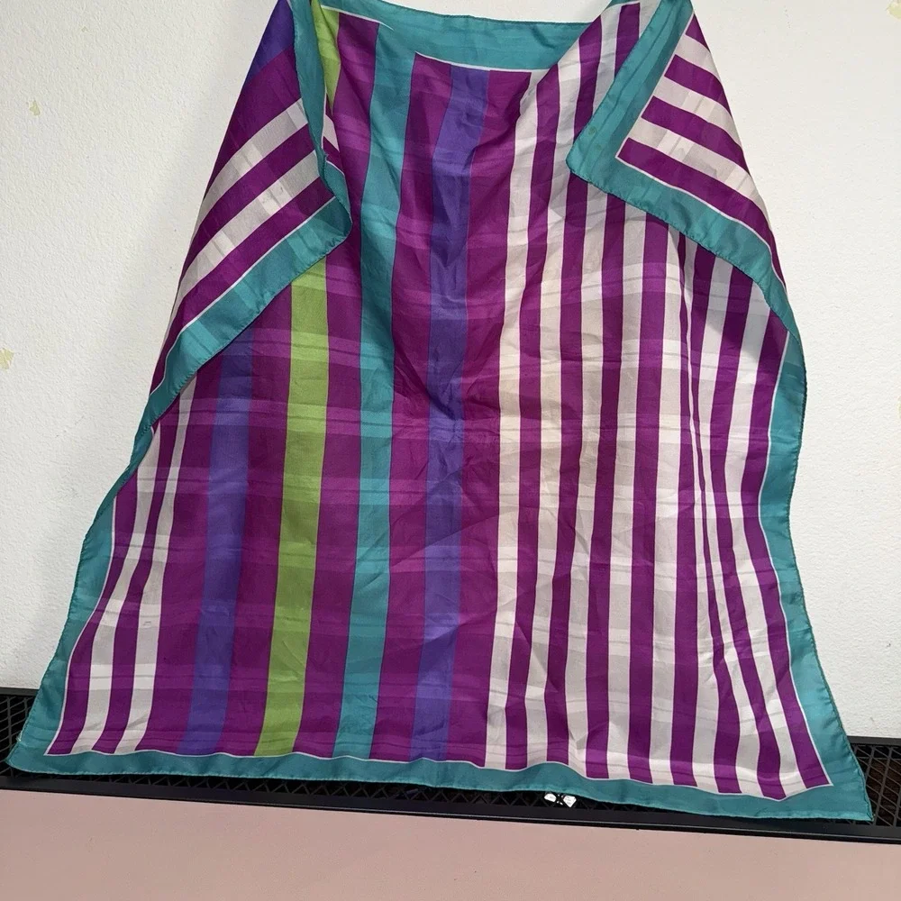 Vintage Striped Square Scarf Purple Teal Green White Colorful Retro 30